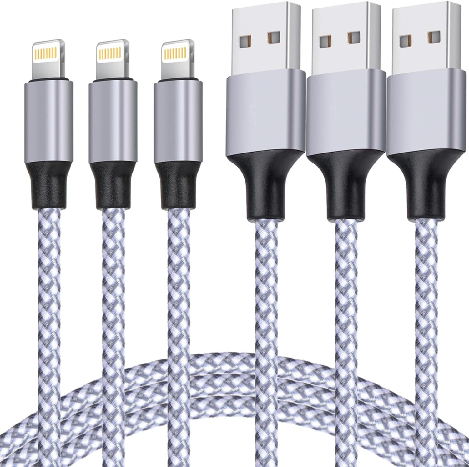 Phone Charger MFi Certified Lightning Cable 3PACK Nylon Braided