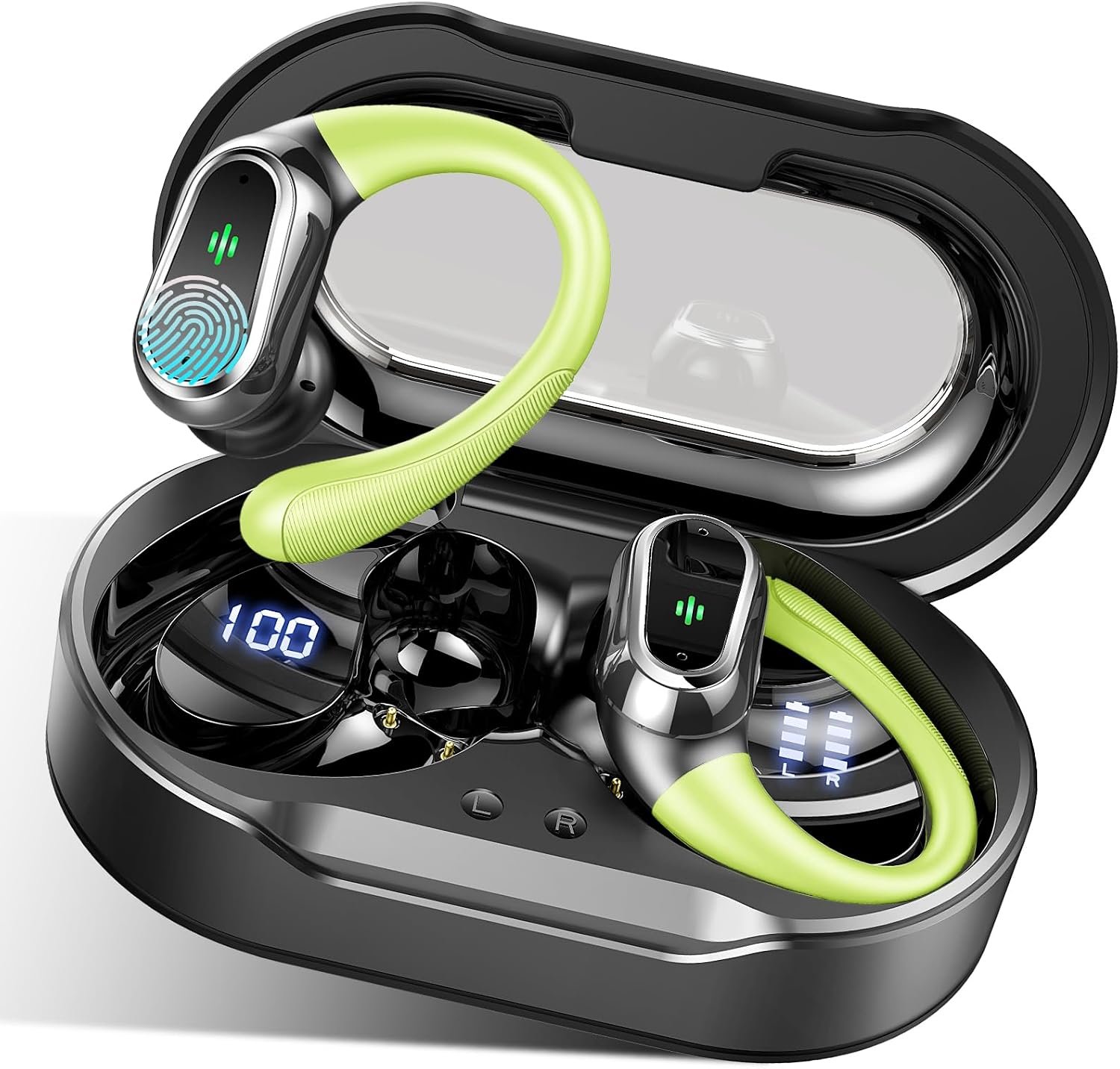 Wireless Sports Ear Hook Headphones Dual Display and 50 Hour Battery Life with Enhanced Bass